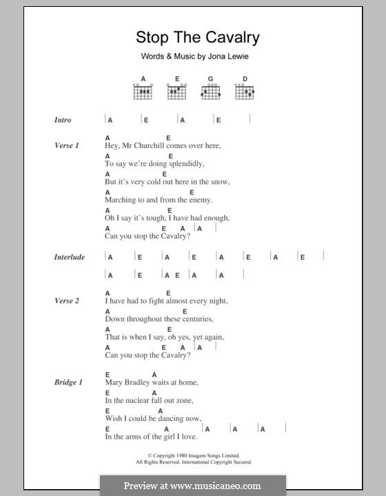Stop the Cavalry: Lyrics and chords by Jona Lewie