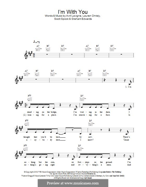 I'm with You: Melody line, lyrics and chords by Avril Lavigne, Graham Edwards, Lauren Christy, Scott Spock