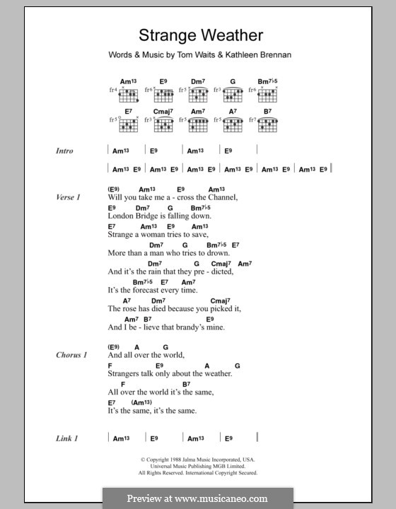 Strange Weather: Lyrics and chords by Kathleen Brennan, Tom Waits