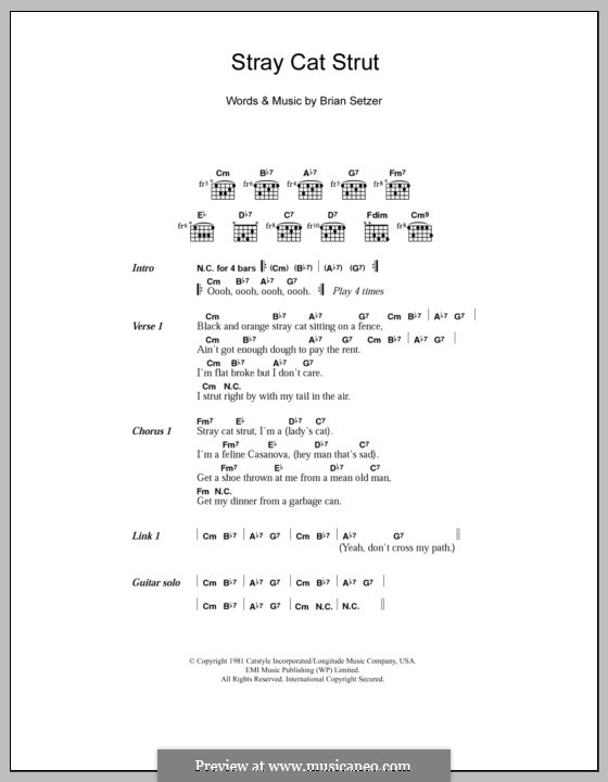 Stray Cat Strut (Stray Cats): Lyrics and chords by Brian Setzer