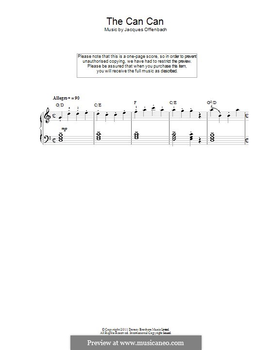 Can-Can (Printable Scores): Version for easy piano by Jacques Offenbach