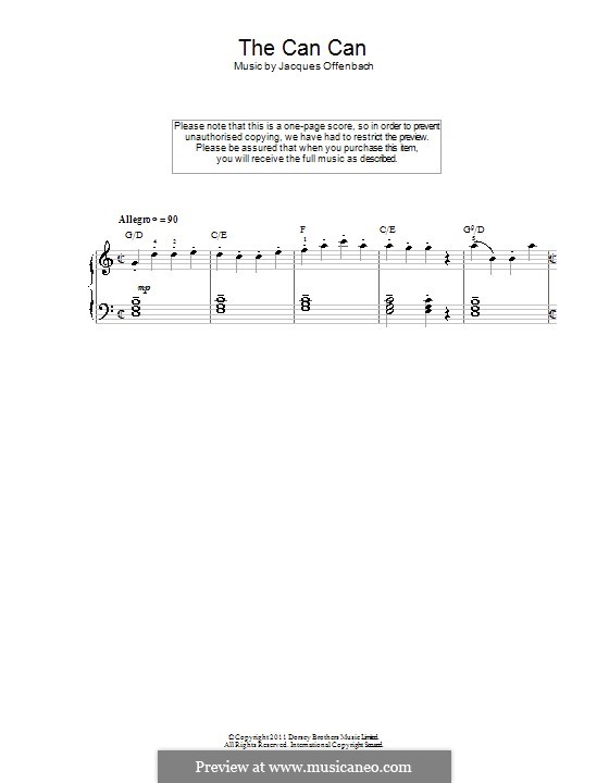 Can-Can (Printable Scores): Version for easy piano by Jacques Offenbach