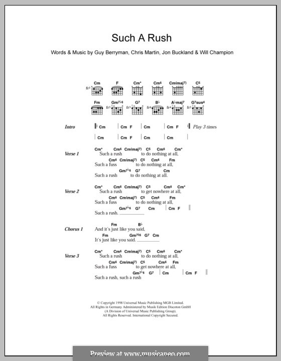 Such a Rush (Coldplay): Lyrics and chords by Chris Martin, Guy Berryman, Jonny Buckland, Will Champion