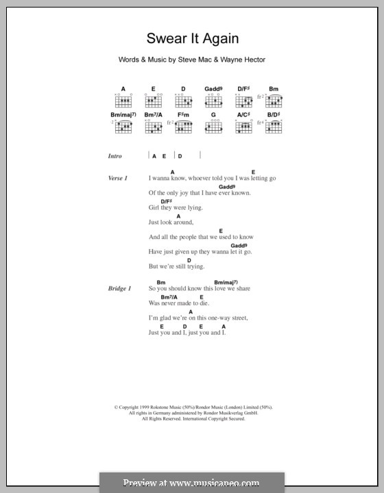 Swear It Again (Westlife): Lyrics and chords by Steve Mac, Wayne Anthony Hector