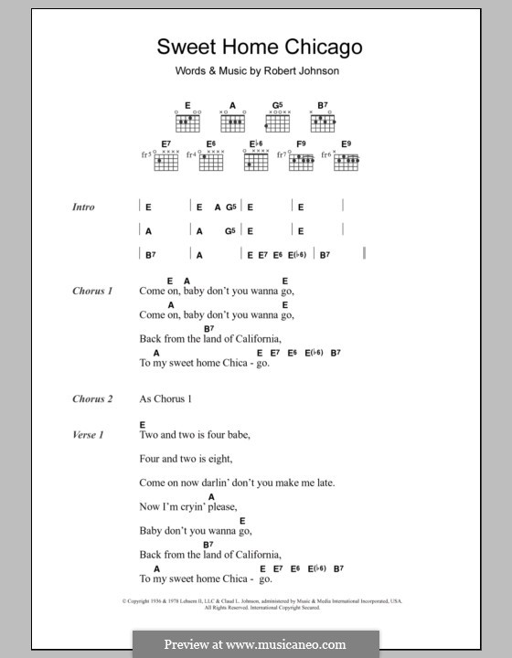 Sweet Home Chicago (Eric Clapton): Lyrics and chords by Robert Leroy Johnson