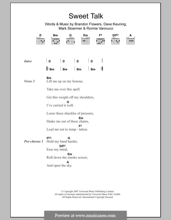 Sweet Talk (The Killers): Lyrics and chords by Brandon Flowers, Dave Keuning, Mark Stoermer, Ronnie Vannucci