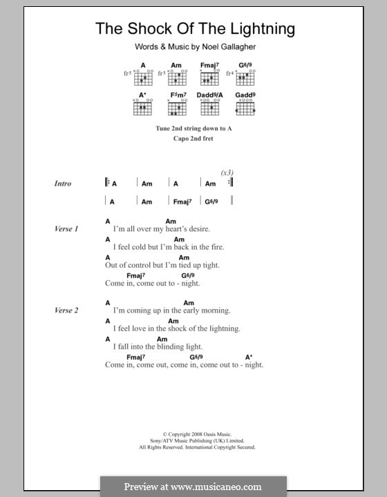 The Shock of the Lightning (Oasis): Lyrics and chords by Noel Gallagher