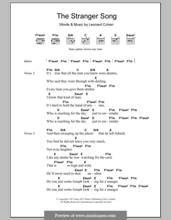 The Stranger Song: Lyrics and chords by Leonard Cohen