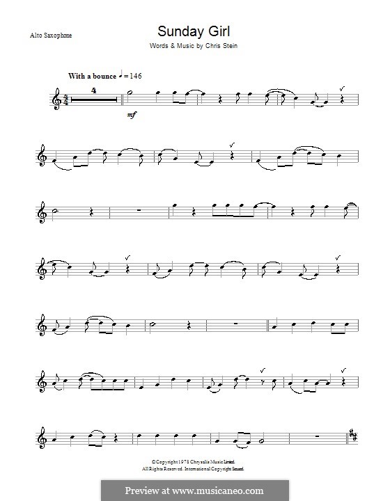 Sunday Girl (Blondie): For alto saxophone by Chris Stein