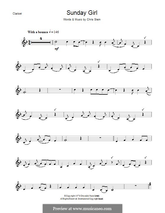 Sunday Girl (Blondie): For clarinet by Chris Stein
