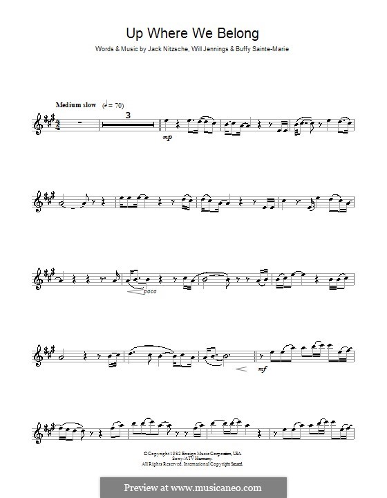 Up Where We Belong (Joe Cocker and Jennifer Warnes): For alto saxophone by Buffy Sainte-Marie, Jack Nitzsche, Will Jennings