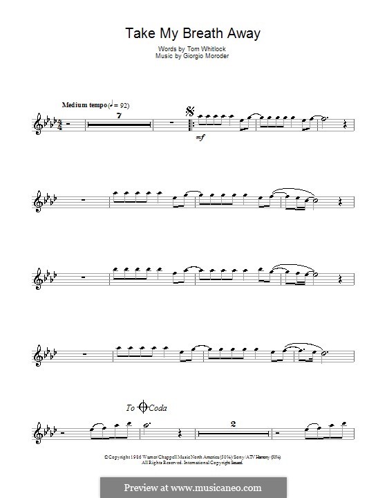 Take My Breath Away (Berlin): For flute by Giorgio Moroder