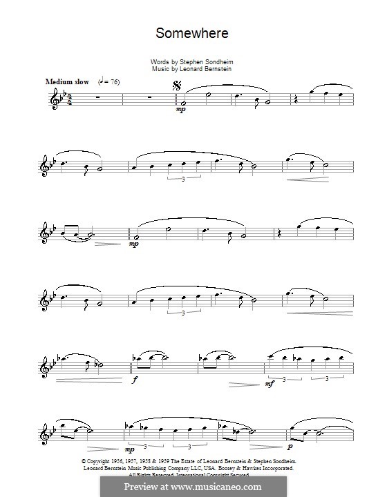Somewhere (from West Side Story): For alto saxophone by Leonard Bernstein