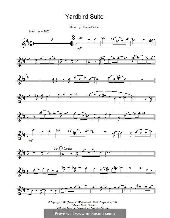 Yardbird Suite: For alto saxophone by Charlie Parker