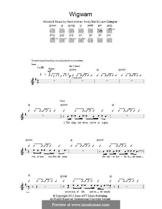 Wigwam (Beady Eye): For guitar with tab by Andy Bell, Gem Archer, Liam Gallagher