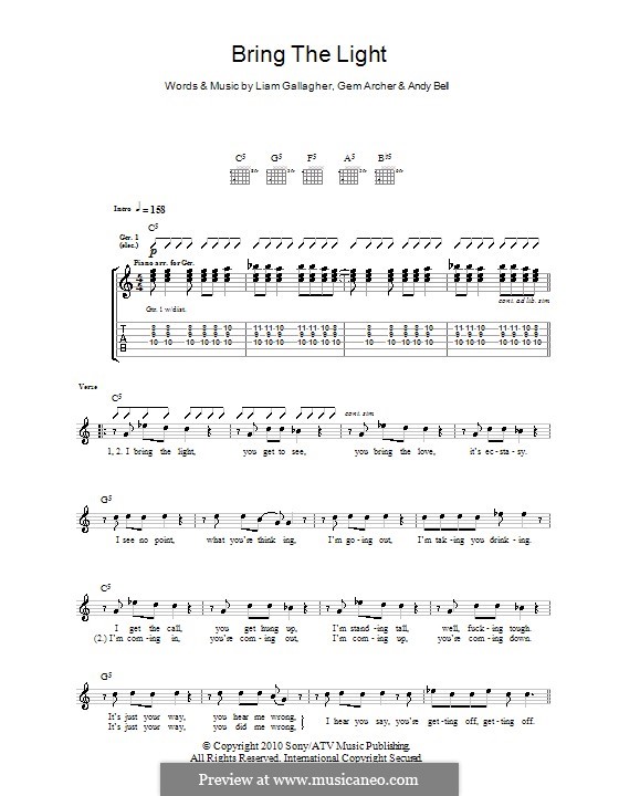 Bring the Light (Beady Eye): For guitar with tab by Andy Bell, Gem Archer, Liam Gallagher