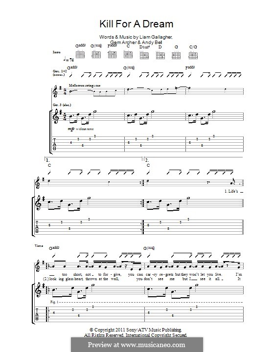Kill for a Dream (Beady Eye): For guitar with tab by Andy Bell, Gem Archer, Liam Gallagher