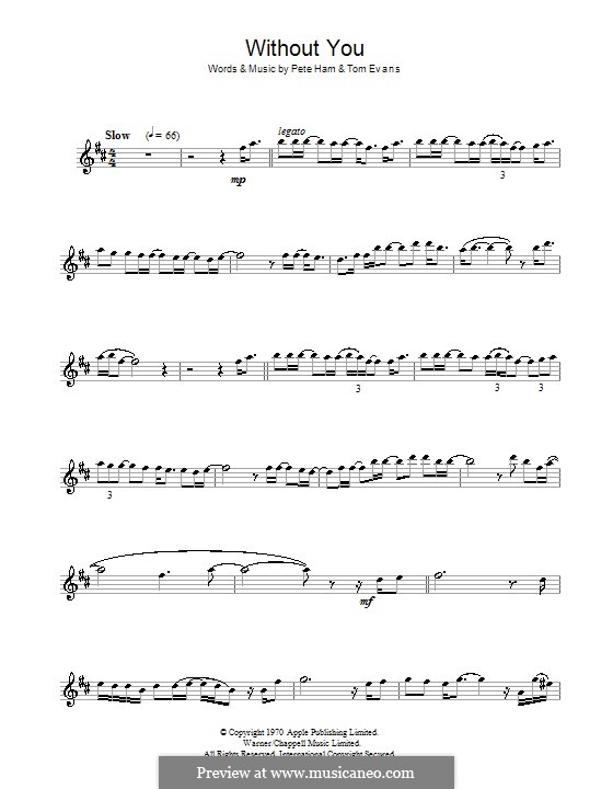 Without You (Badfinger) by P. Ham, T. Evans sheet music on MusicaNeo