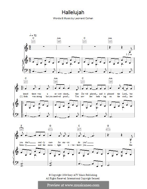 Hallelujah by L. Cohen - sheet music on MusicaNeo