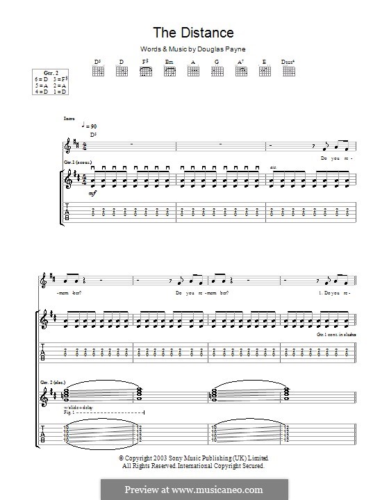 The Distance (Travis): For guitar with tab by Douglas Payne