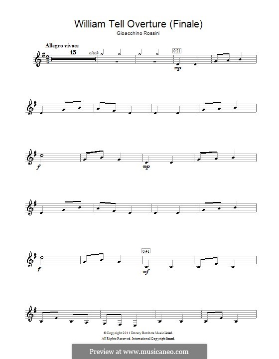 Overture (Printable Scores): Allegro vivace, for clarinet by Gioacchino Rossini