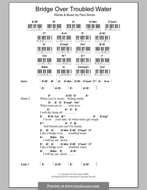 Vocal version: Lyrics and piano chords by Paul Simon