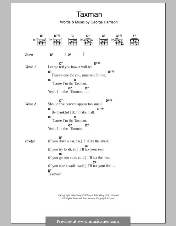 Taxman (The Beatles): Lyrics and chords by George Harrison