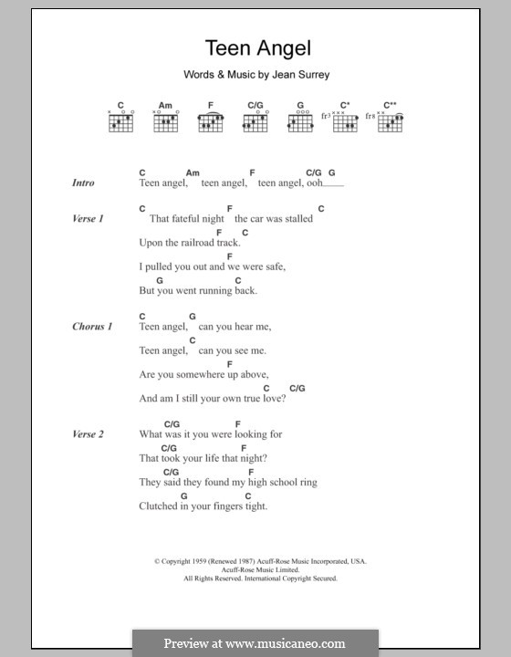 Teen Angel: Lyrics and chords by Jean Surrey