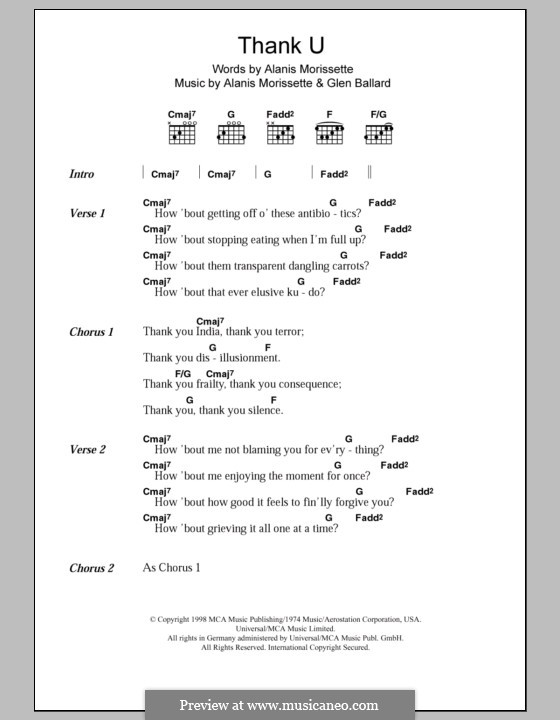 Thank U (from Jagged Little Pill The Musical): Lyrics and chords by Alanis Morissette, Glen Ballard