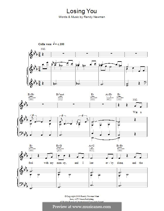 Losing You: For voice and piano (or guitar) by Randy Newman
