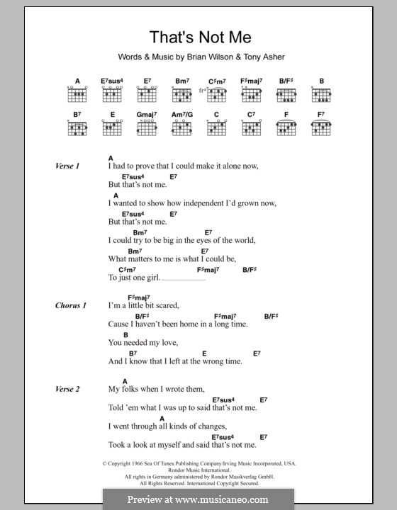 That's Not Me (The Beach Boys): Lyrics and chords by Brian Wilson, Tony Asher