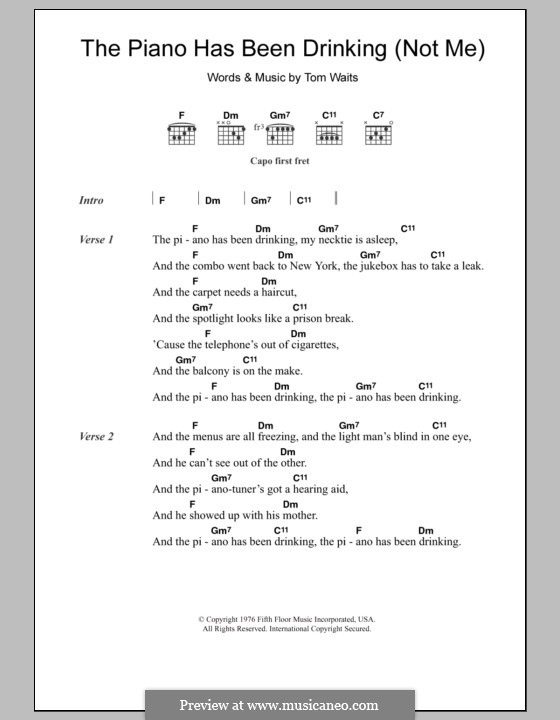 The Piano Has Been Drinking (Not Me): Lyrics and chords by Tom Waits