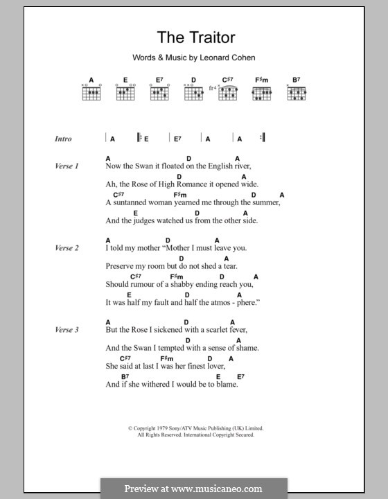 The Traitor: Lyrics and chords by Leonard Cohen