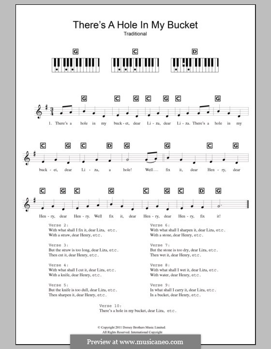 There's a Hole in My Bucket by folklore sheet music on MusicaNeo