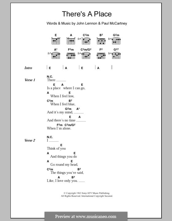 There's a Place (The Beatles): Lyrics and chords by John Lennon, Paul McCartney