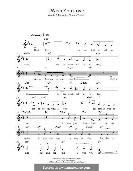 I Wish You Love by C. sheet music on MusicaNeo I Wish You Love by C. sheet music on MusicaNeo
