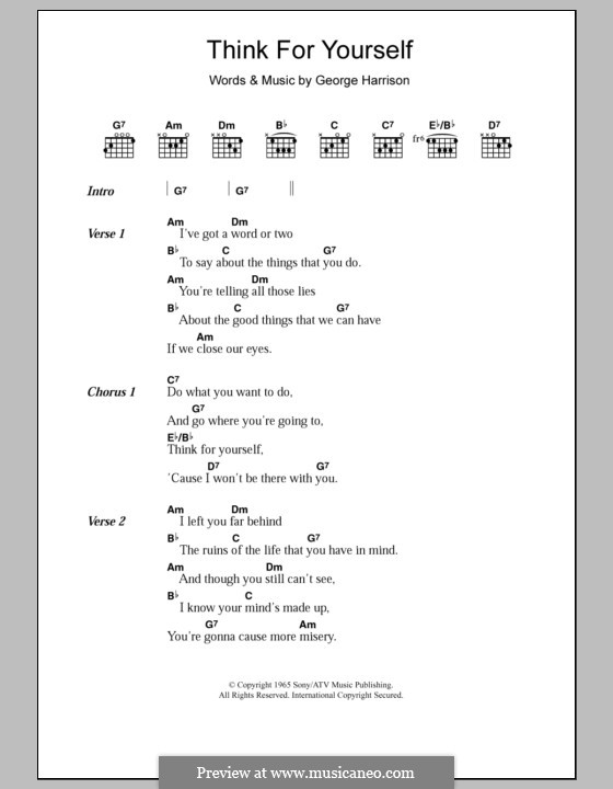 Think for Yourself (The Beatles): Lyrics and chords by George Harrison