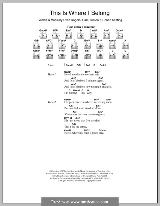 This Is Where I Belong (Boyzone): Lyrics and chords by Carl Sturken, Evan Rogers, Ronan Keating