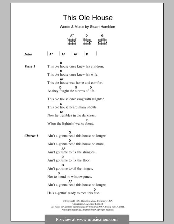 This Ole House: Lyrics and chords by Stuart Hamblen