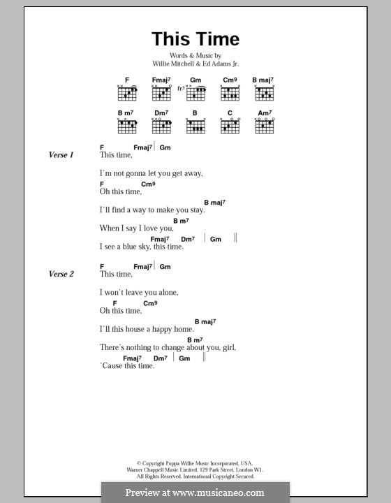 This Time (Wet Wet Wet): Lyrics and chords by Willie Mitchell, Ed Adams Jr.