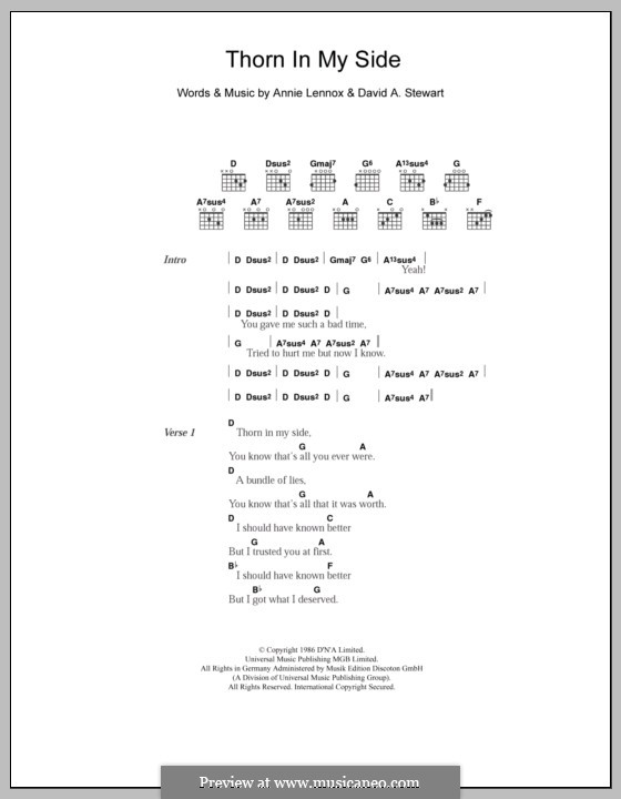 Thorn in My Side (Eurythmics): Lyrics and chords by Annie Lennox, David A. Stewart