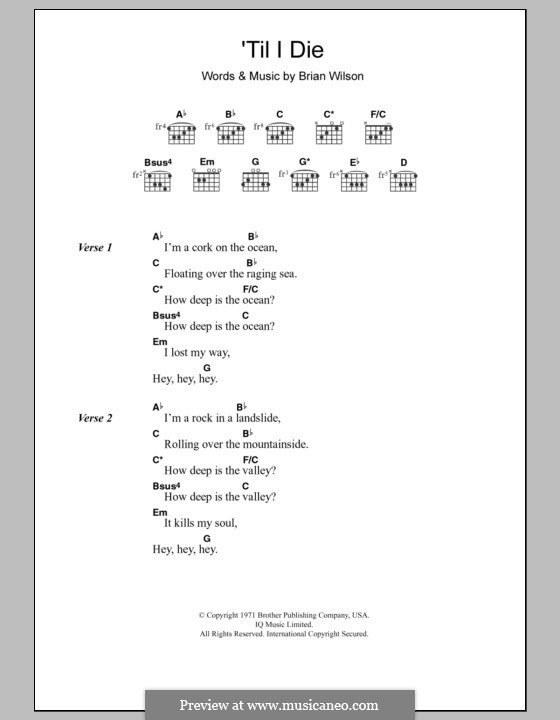 'Til I Die (The Beach Boys): Lyrics and chords by Brian Wilson