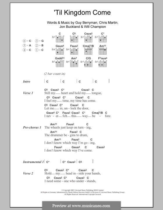 'Til Kingdom Come (Coldplay): Lyrics and chords by Chris Martin, Guy Berryman, Jonny Buckland, Will Champion