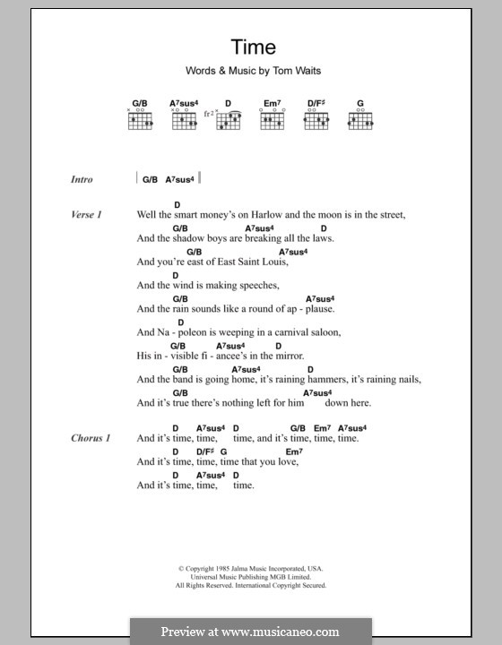 Time: Lyrics and chords by Tom Waits