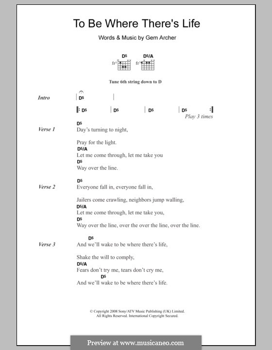 To Be Where There's Life (Oasis): Lyrics and chords by Gem Archer