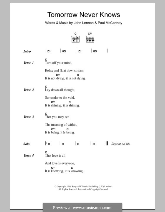 Tomorrow Never Knows (The Beatles): Lyrics and chords by John Lennon, Paul McCartney