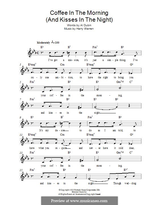 Coffee in the Morning (And Kisses in the Night) by H. Warren on MusicaNeo