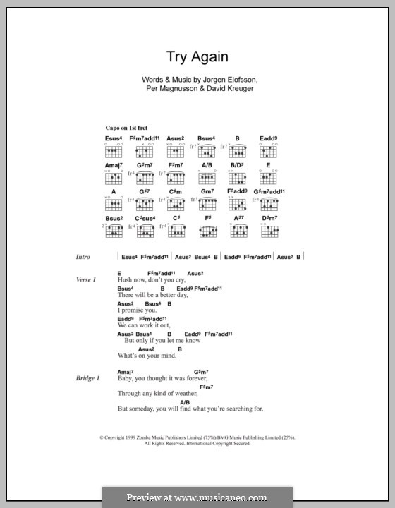 Try Again (Westlife): Lyrics and chords by David Kreuger, Jörgen Kjell Elofsson, Per Magnusson