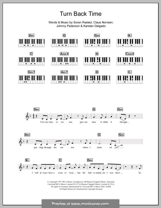 Turn Back Time (Aqua): For kyboard by Claus Norreen, Johnny Pedersen, Karsten Delgado, Søren Rasted