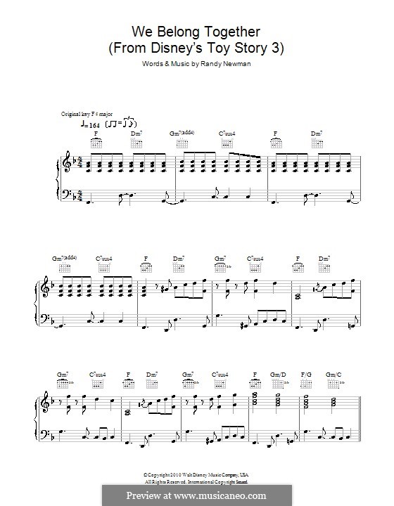 We Belong Together (from Toy Story 3): For voice and piano (or guitar) by Randy Newman
